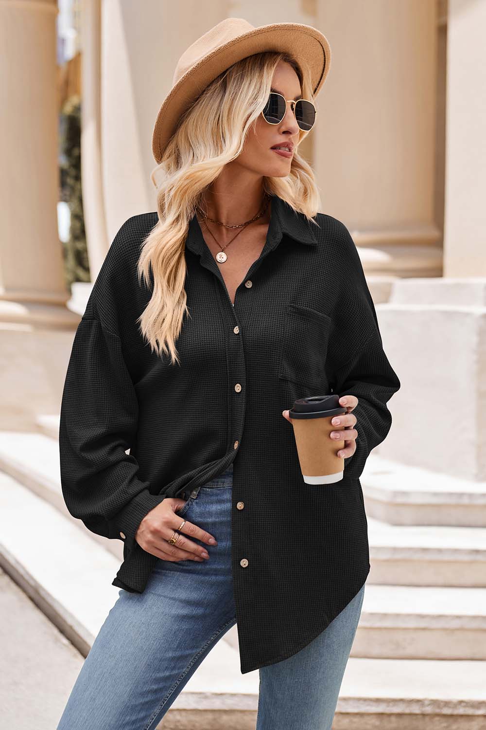 Mandy Collared Neck Dropped Shoulder Shirt - EkaVibe