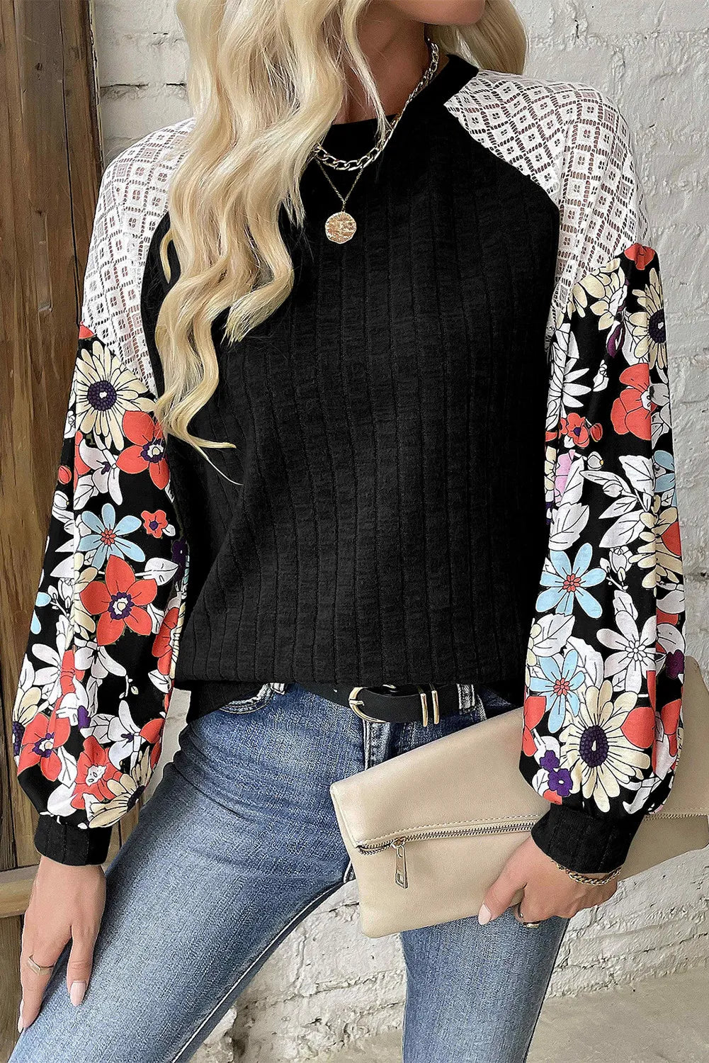 Printed Round Neck Long Sleeve Top - EkaVibe