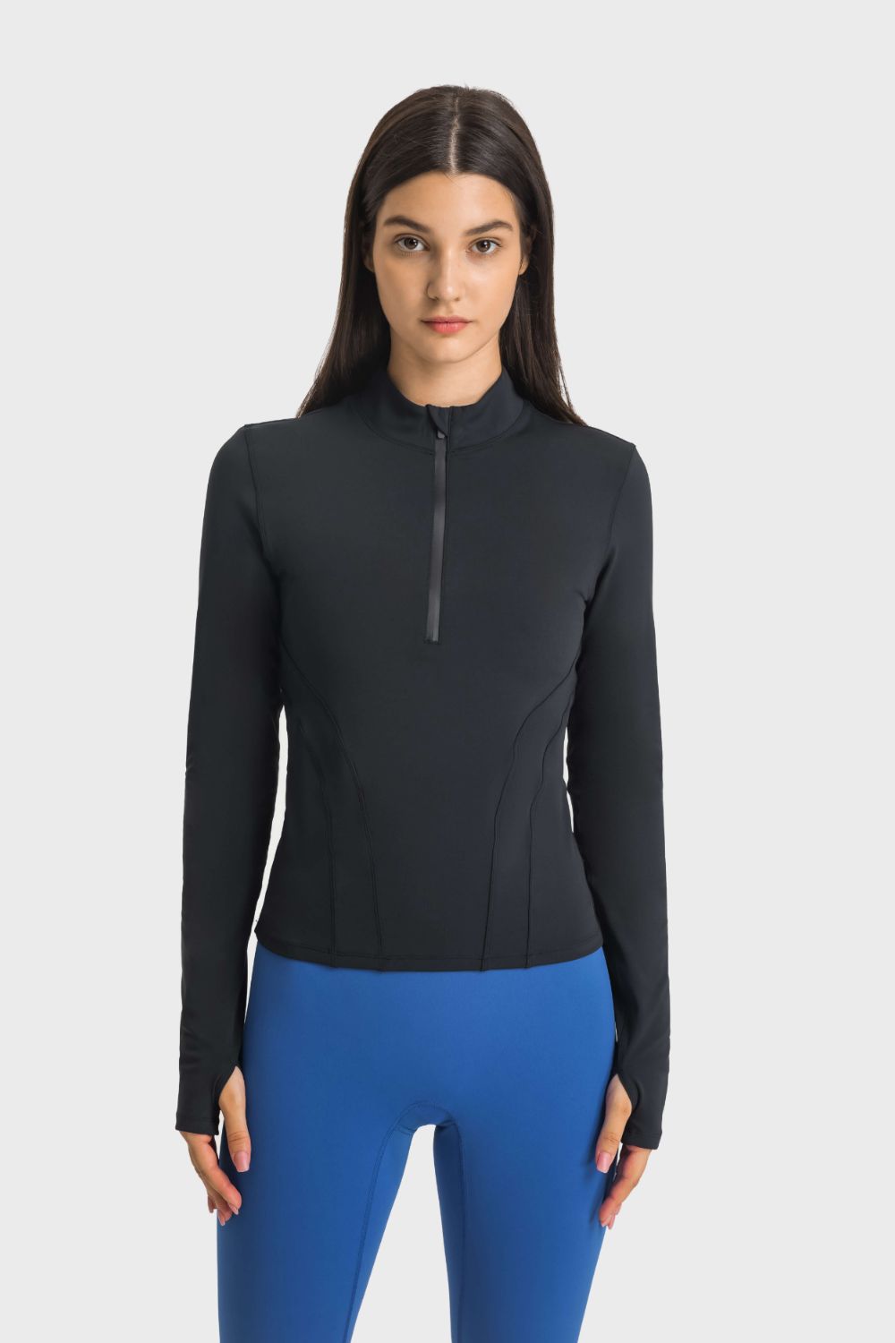 Millennia Half Zip Thumbhole Sleeve Sports Top - EkaVibe