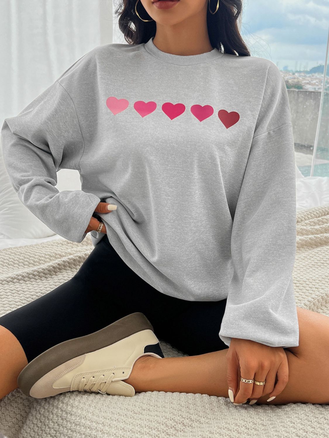 Devine Heart Dropped Shoulder Long Sleeve Sweatshirt - EkaVibe