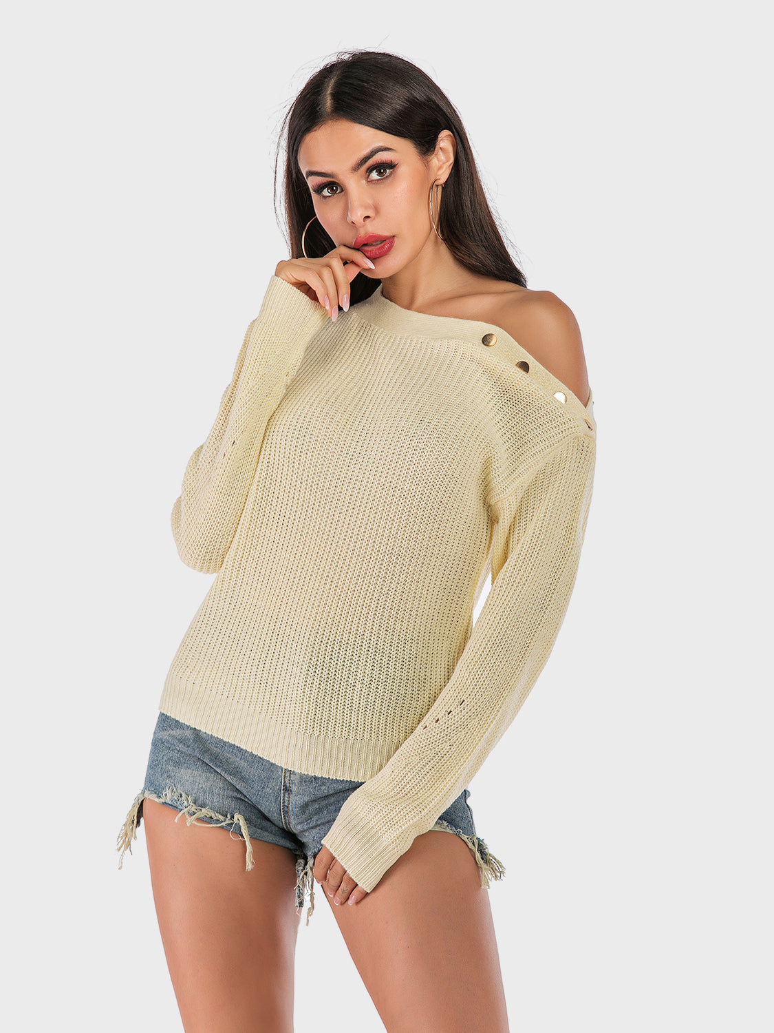 Perfee One Shoulder Long Sleeve Sweater - EkaVibe