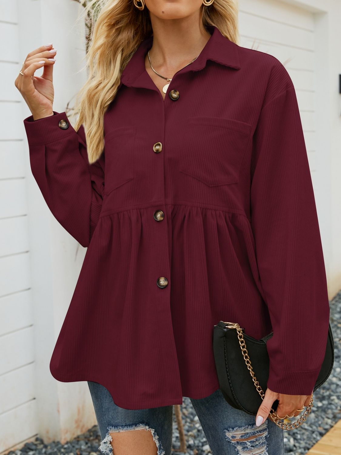 Mandy Button Up Long Sleeve Shirt - EkaVibe