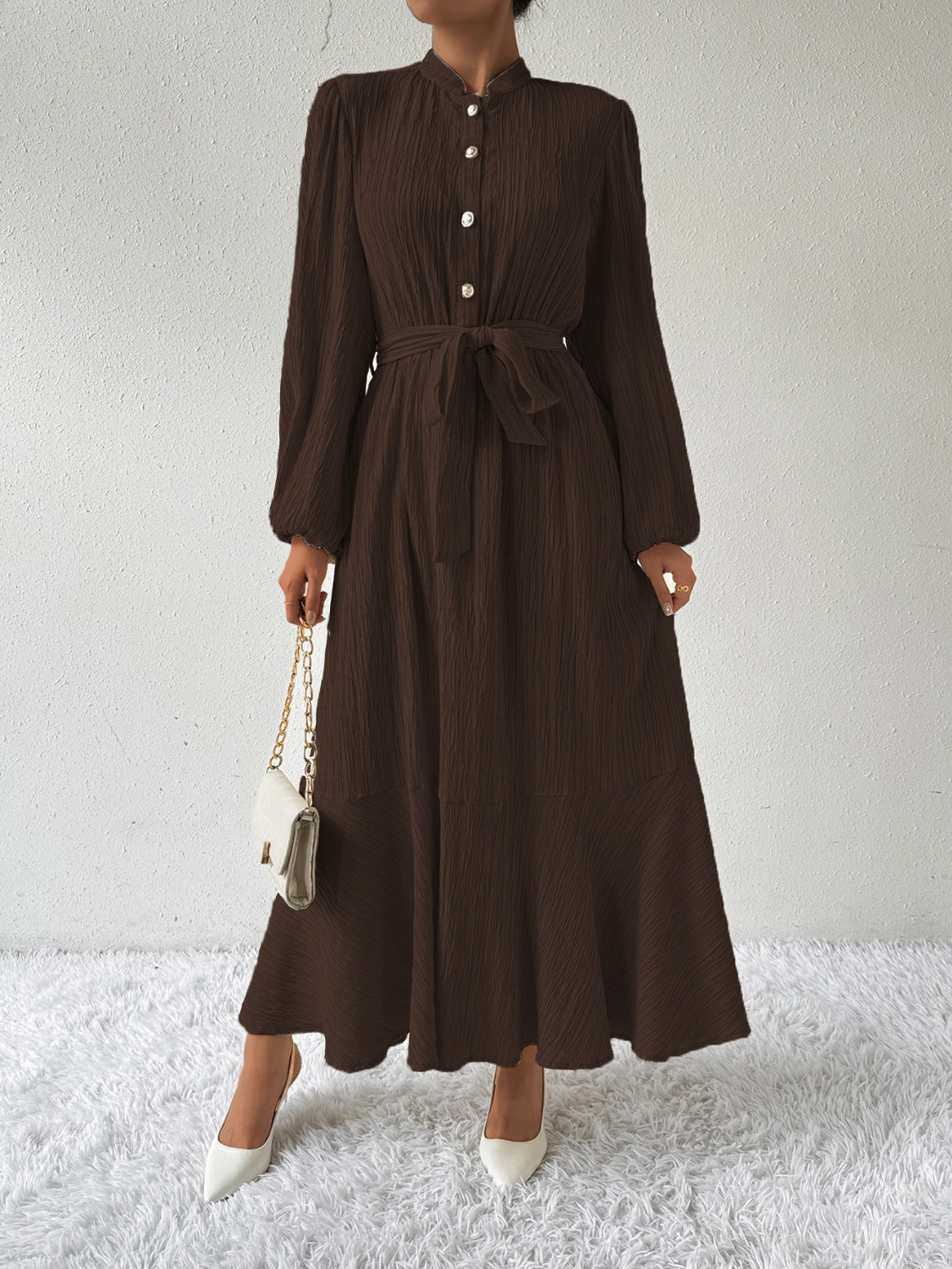 Honey Tie Waist Long Sleeve Dress - EkaVibe