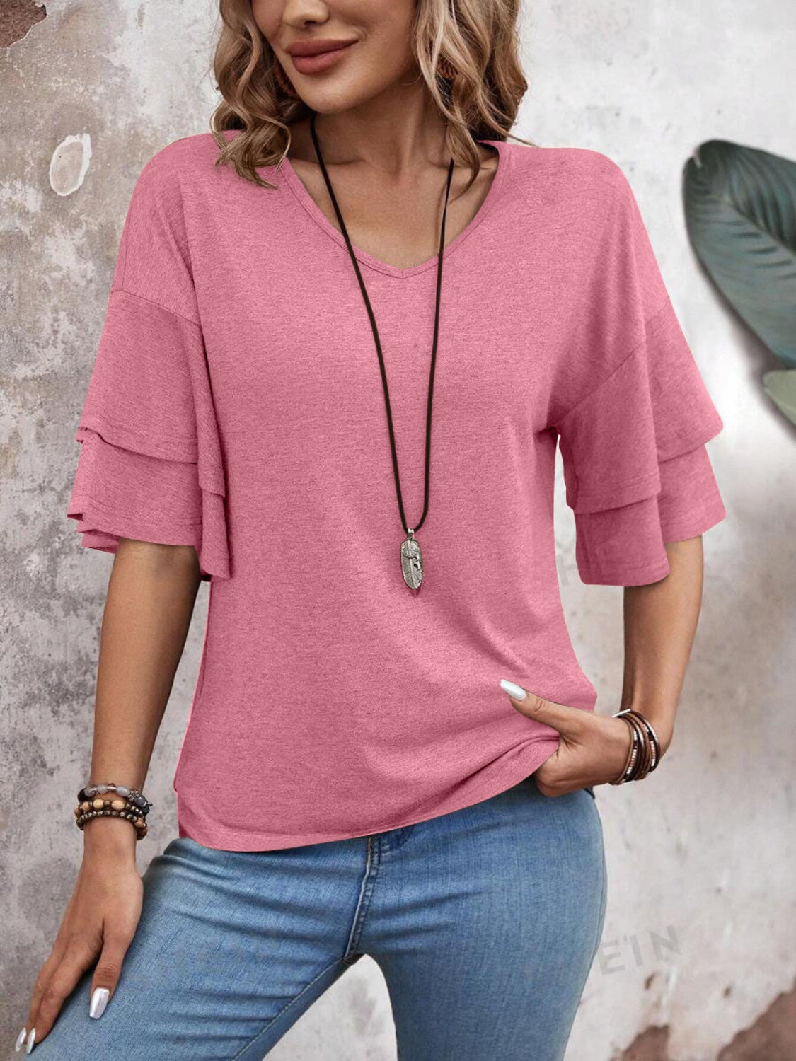 V-Neck Half Sleeve Blouse - EkaVibe