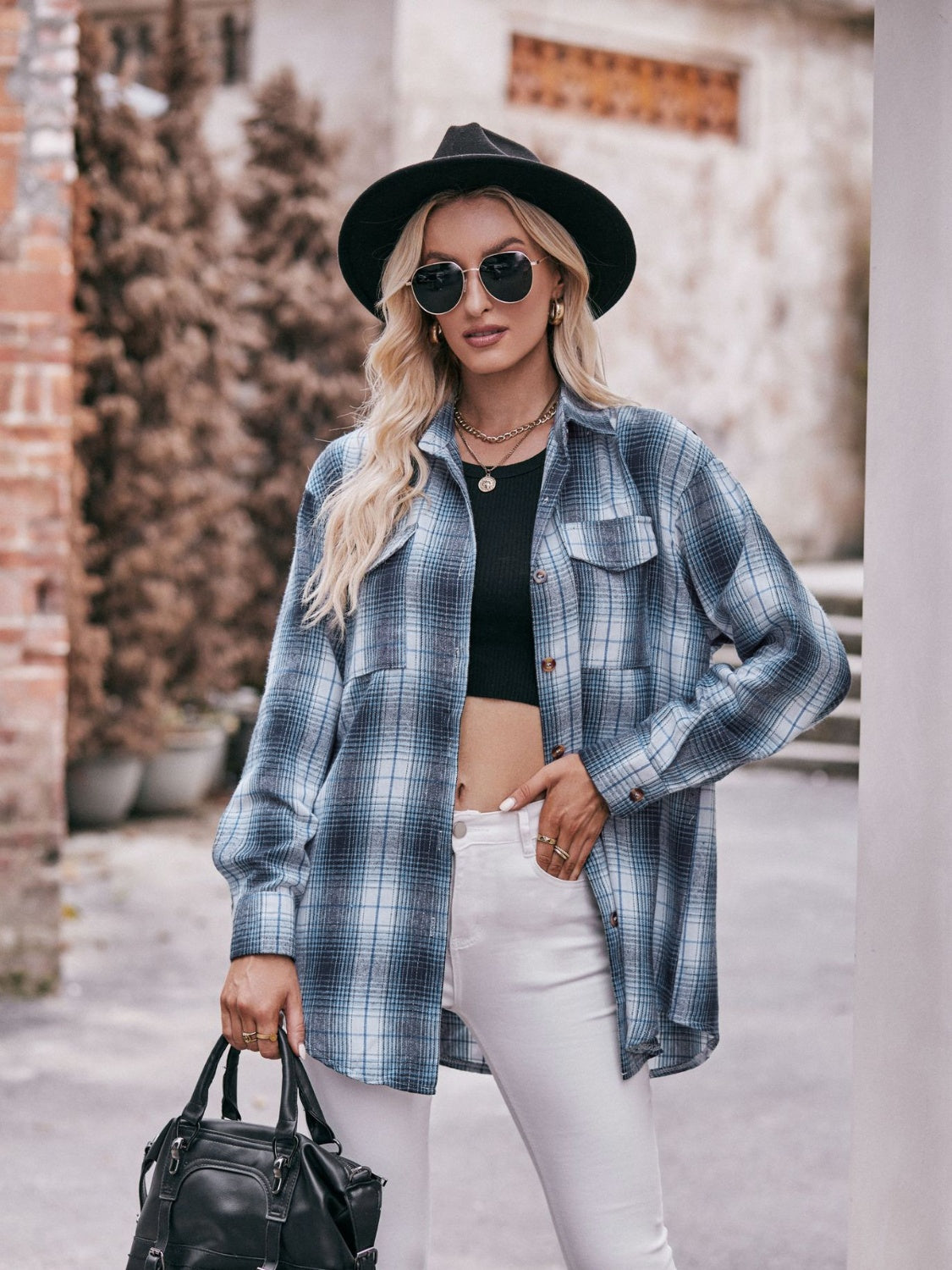 Mandy Plaid Dropped Shoulder Longline Shirt - EkaVibe