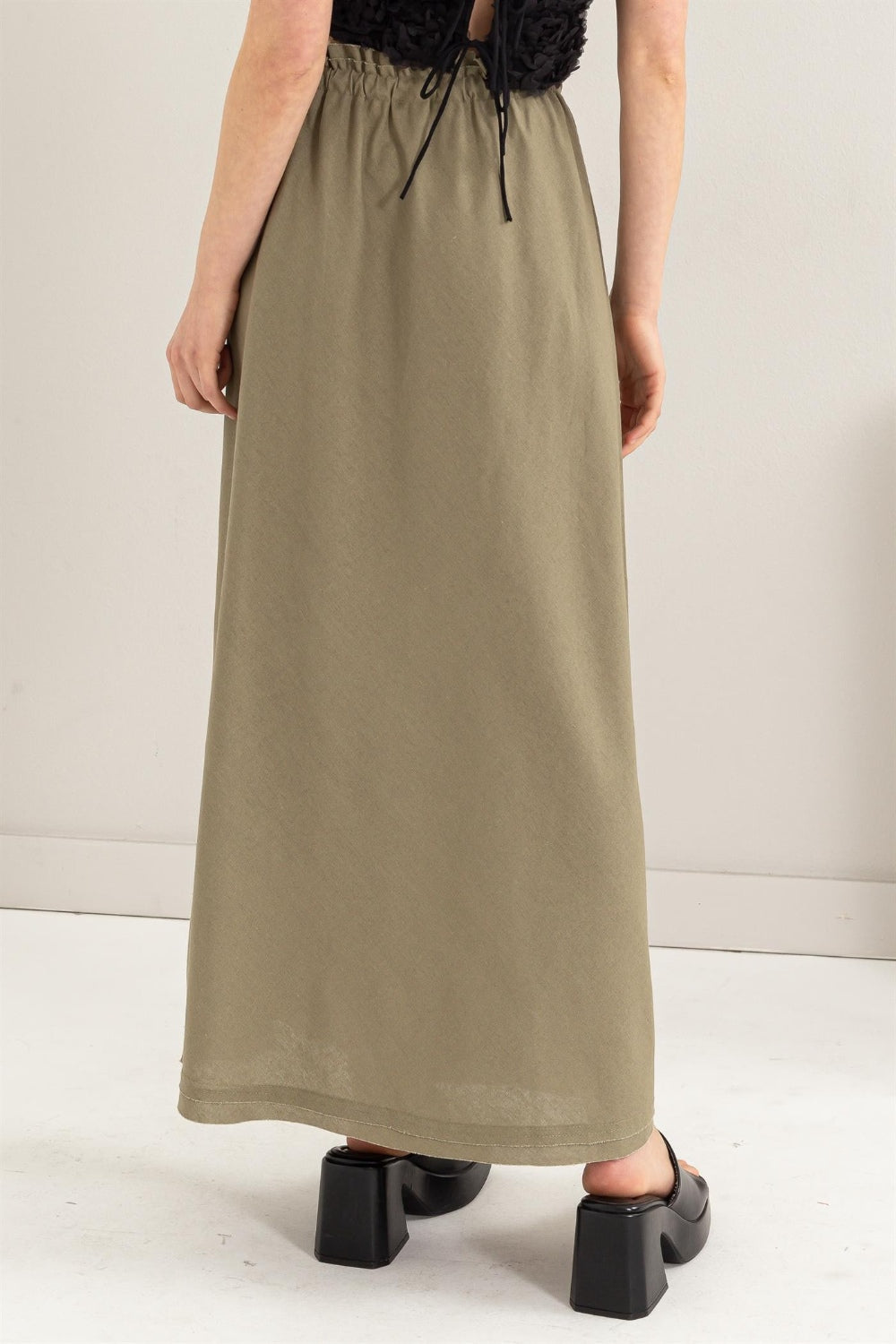 HYFVE Drawstring Washed Linen Maxi Skirt - EkaVibe