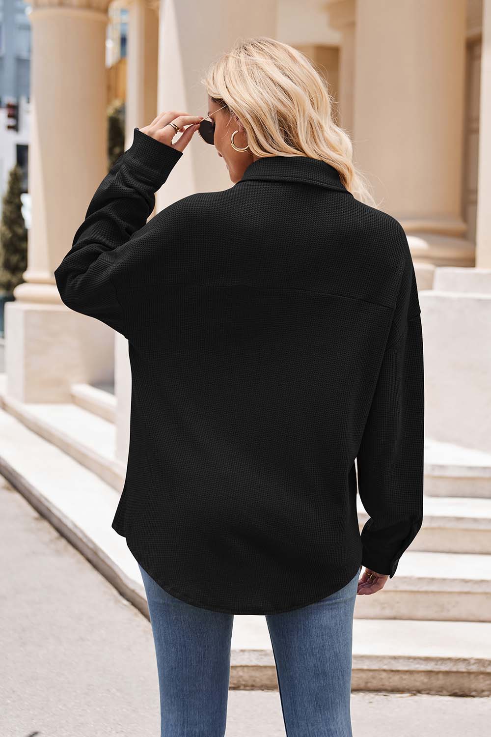 Mandy Collared Neck Dropped Shoulder Shirt - EkaVibe