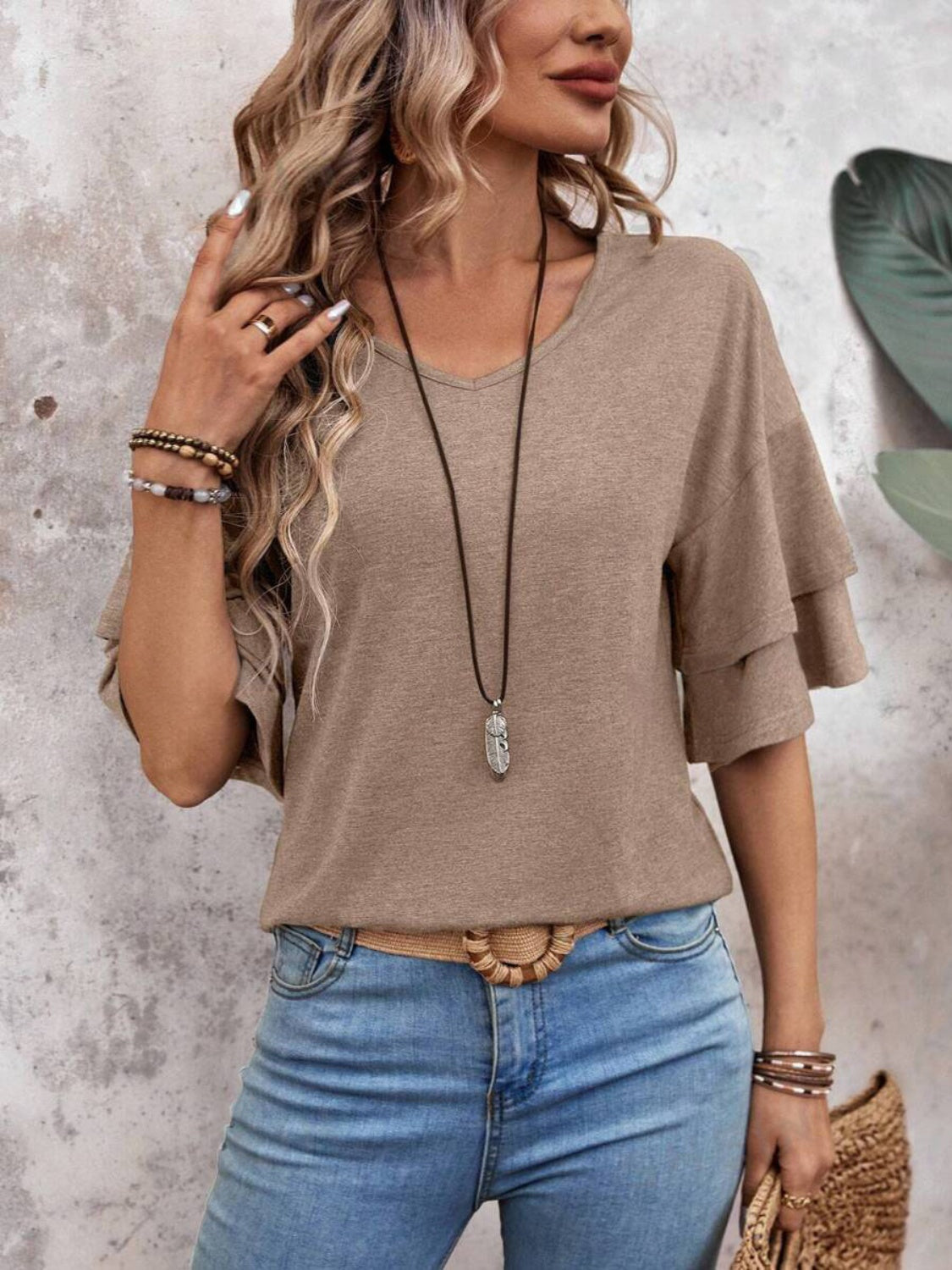 V-Neck Half Sleeve Blouse - EkaVibe