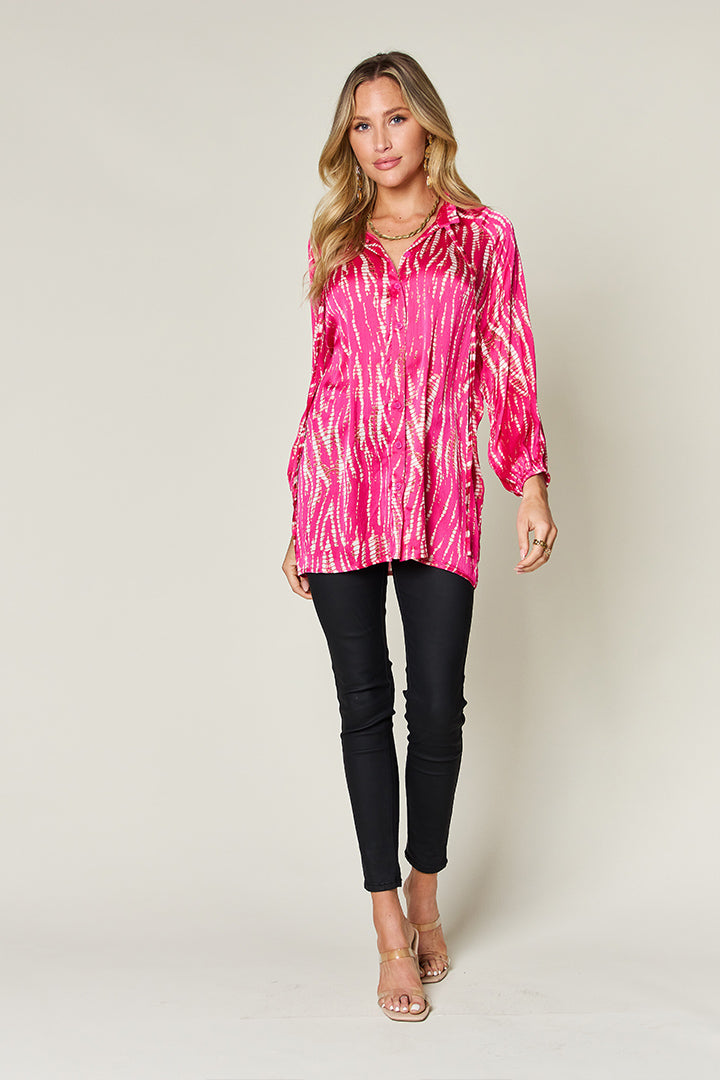 Double Take Full Size Printed Button Up Long Sleeve Shirt - EkaVibe