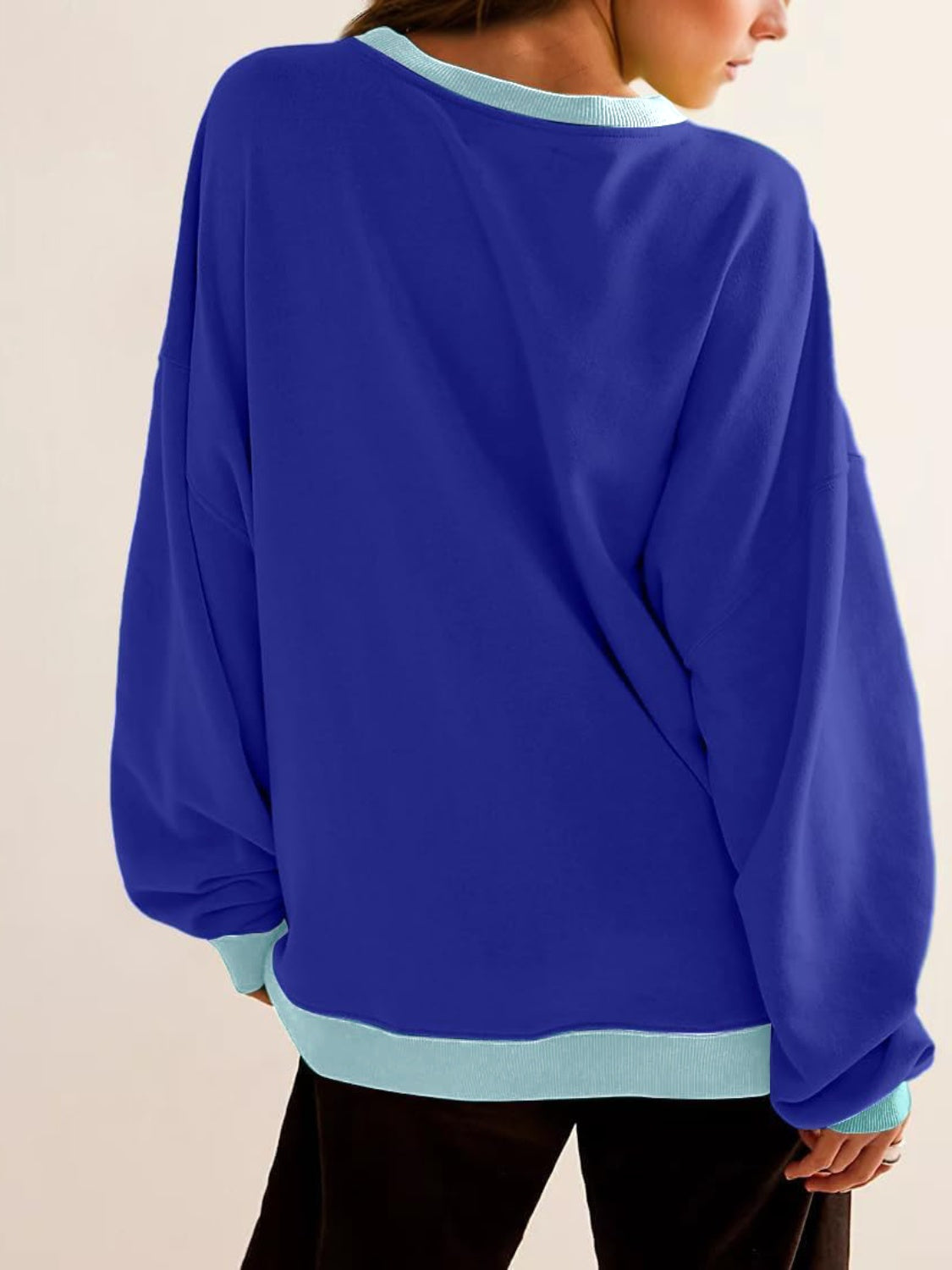 Lovelet Contrast Round Neck Long Sleeve Sweatshirt - EkaVibe