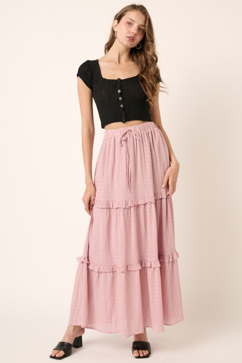 Mittoshop Drawstring High Waist Frill Skirt - EkaVibe