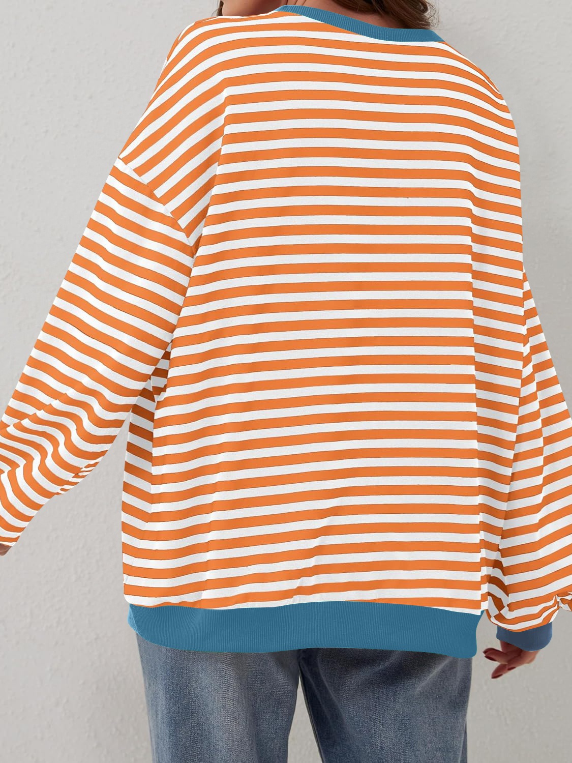 Lovelet Contrast Striped Long Sleeve Sweatshirt - EkaVibe