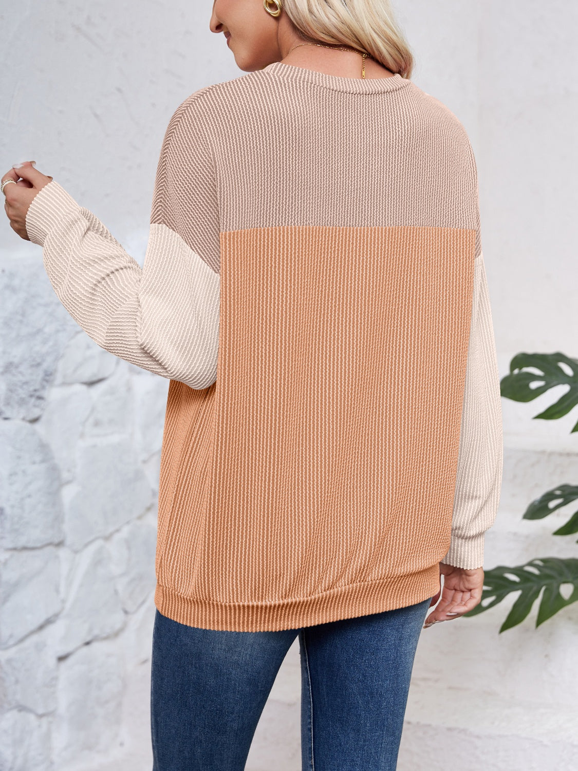 Lovelet Color Block Round Neck Long Sleeve Sweatshirt - EkaVibe