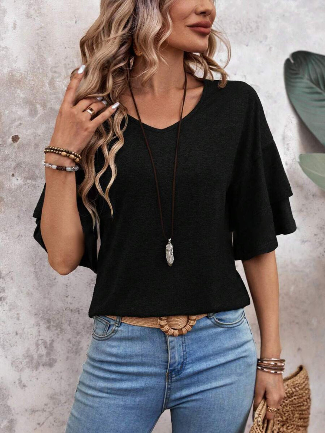 V-Neck Half Sleeve Blouse - EkaVibe