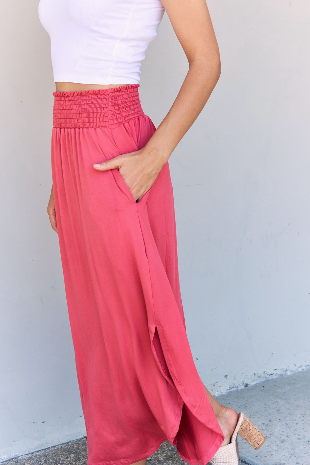 Doublju Comfort Princess Full Size High Waist Scoop Hem Maxi Skirt - EkaVibe