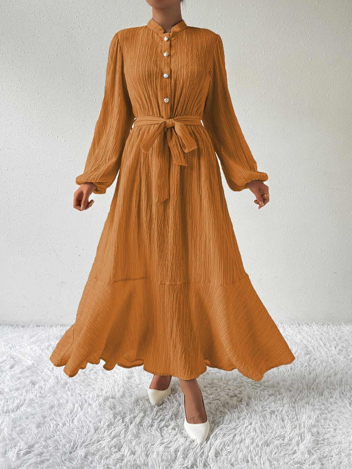 Honey Tie Waist Long Sleeve Dress - EkaVibe