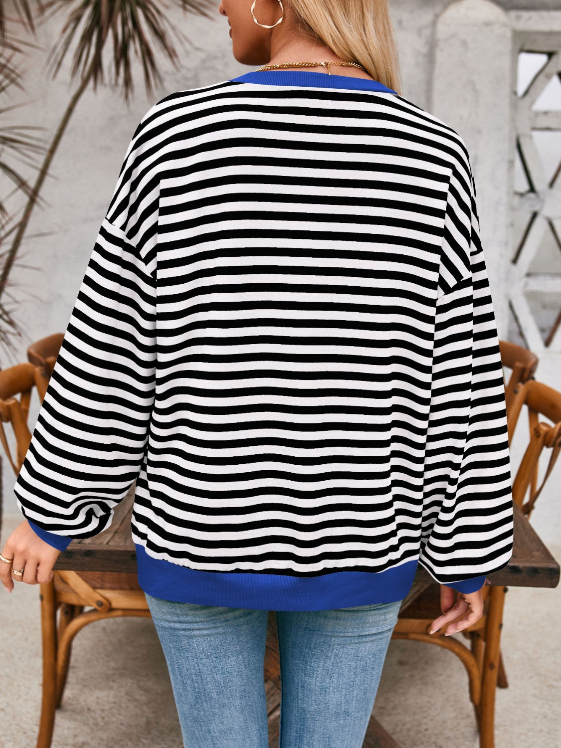 Lovelet Contrast Striped Long Sleeve Sweatshirt - EkaVibe