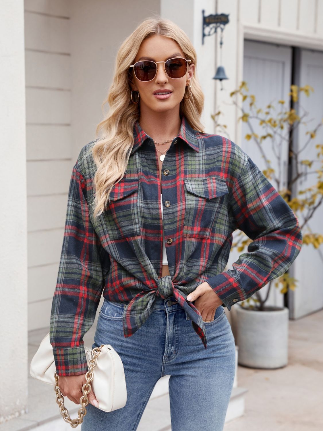 Mandy Plaid Button Up Long Sleeve Shirt - EkaVibe