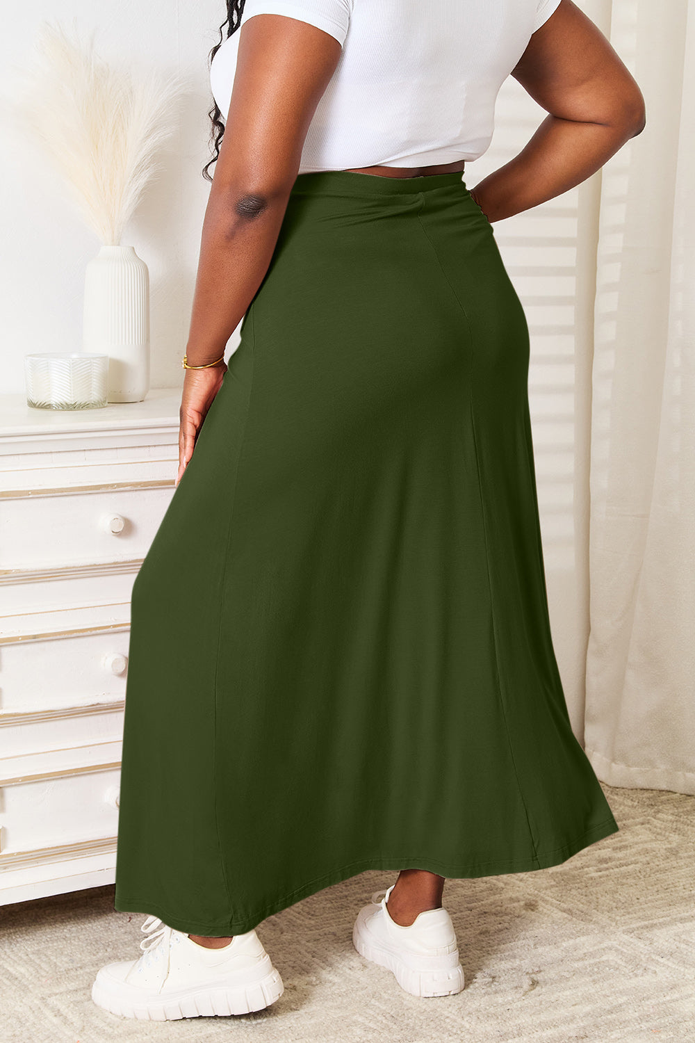 Double Take Full Size Soft Rayon Drawstring Waist Maxi Skirt - EkaVibe