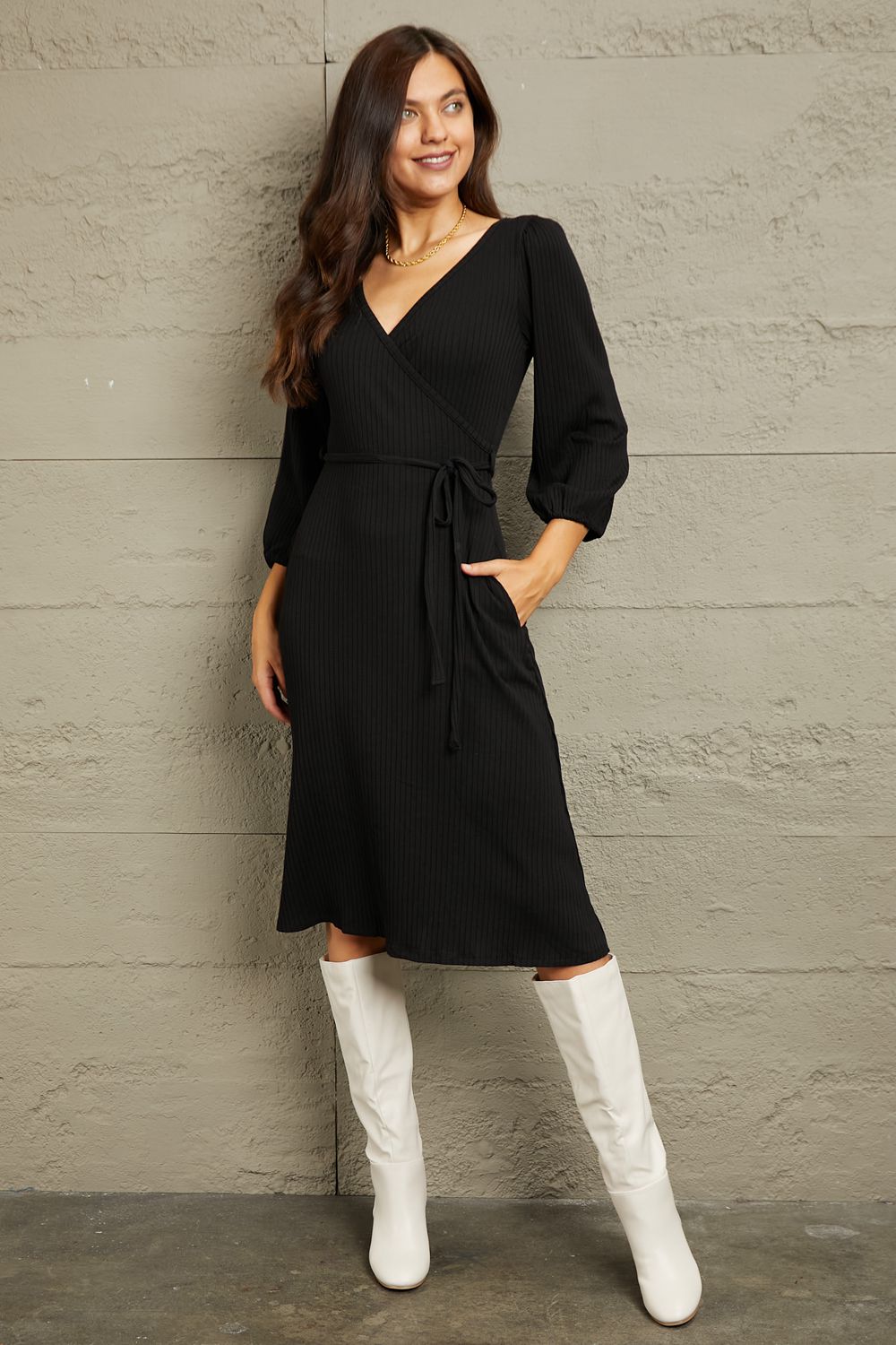 Culture Code Full Size Surplice Flare Ruching Dress - EkaVibe