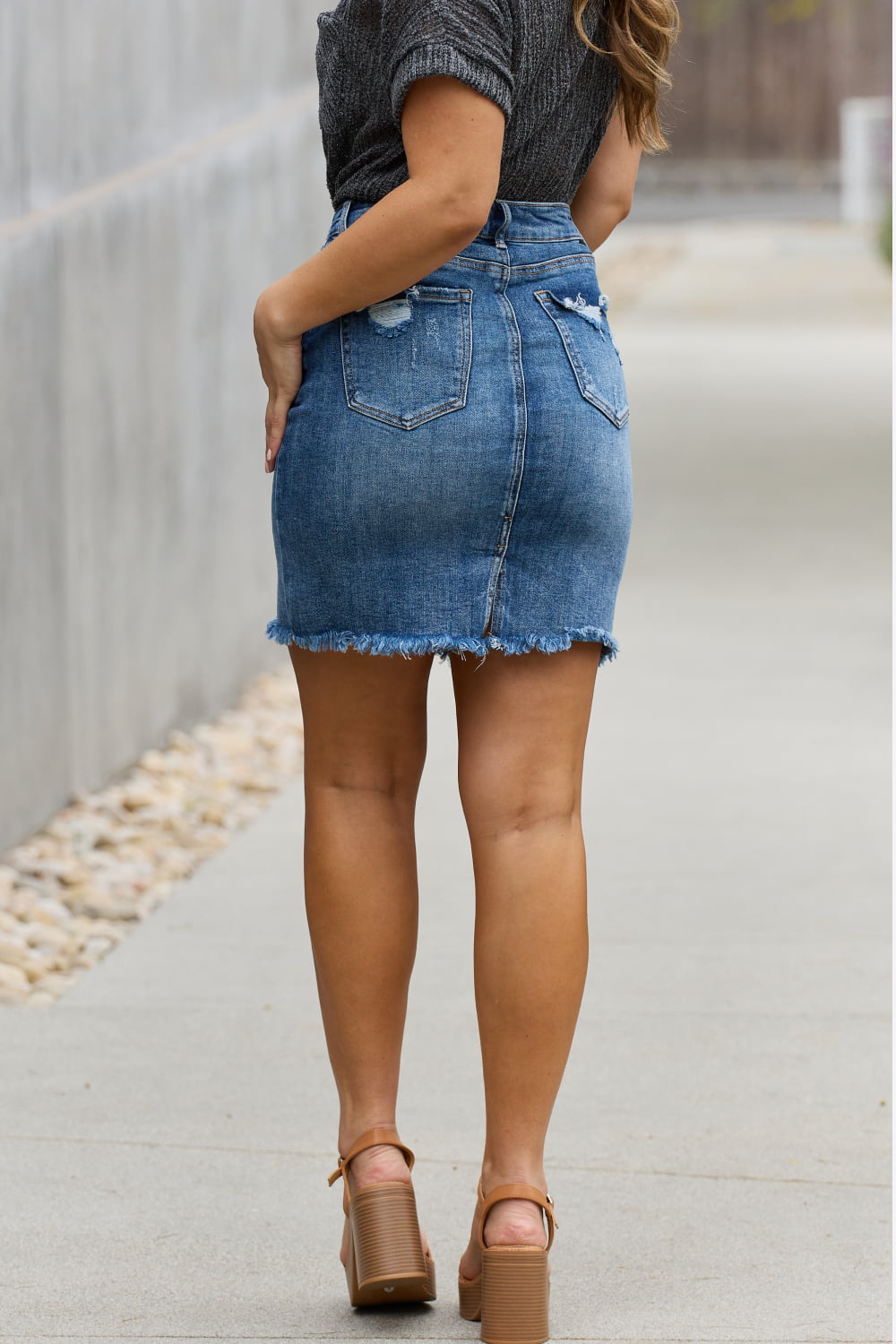 RISEN Amelia Full Size Denim Mini Skirt - EkaVibe