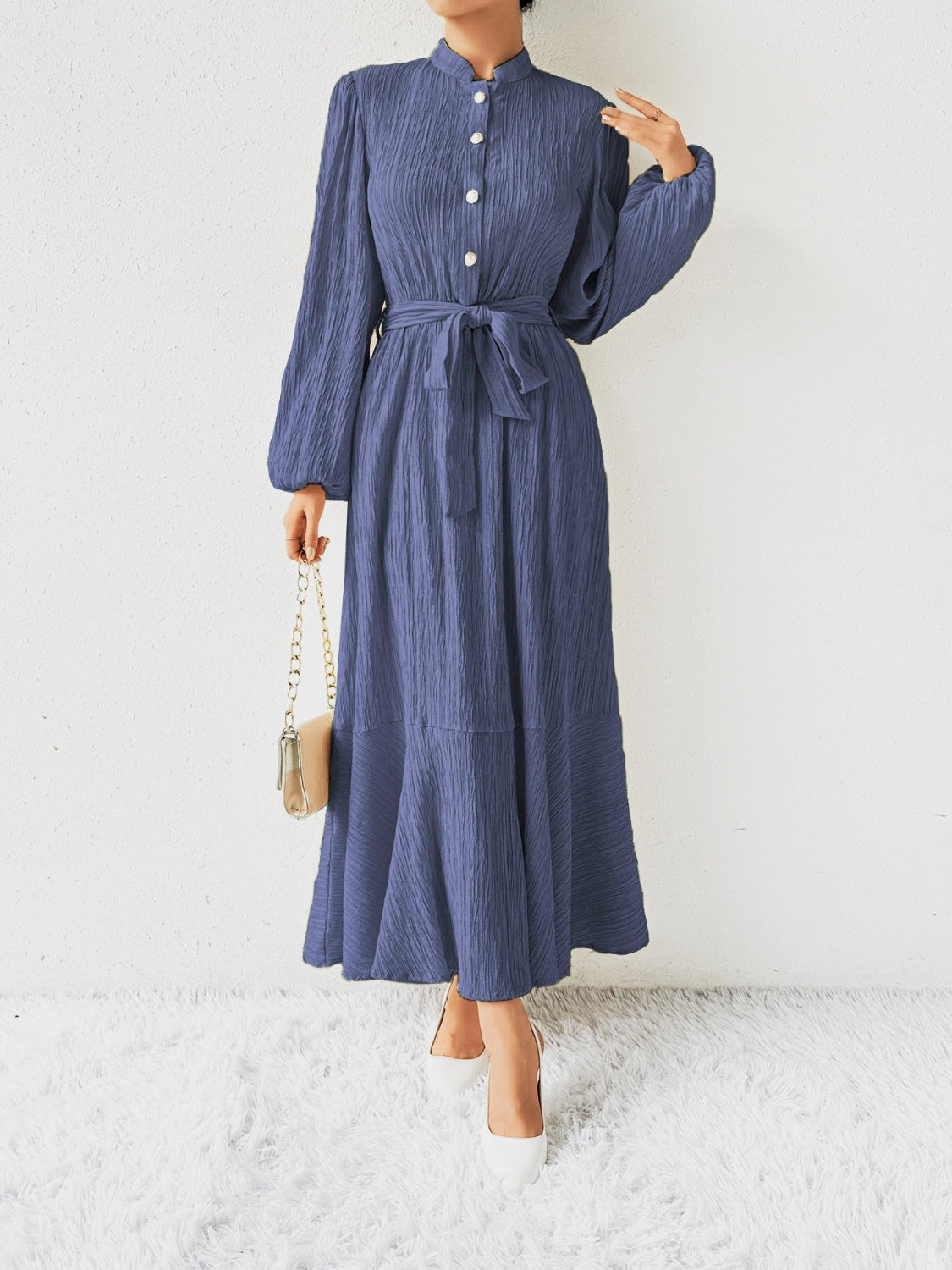 Honey Tie Waist Long Sleeve Dress - EkaVibe