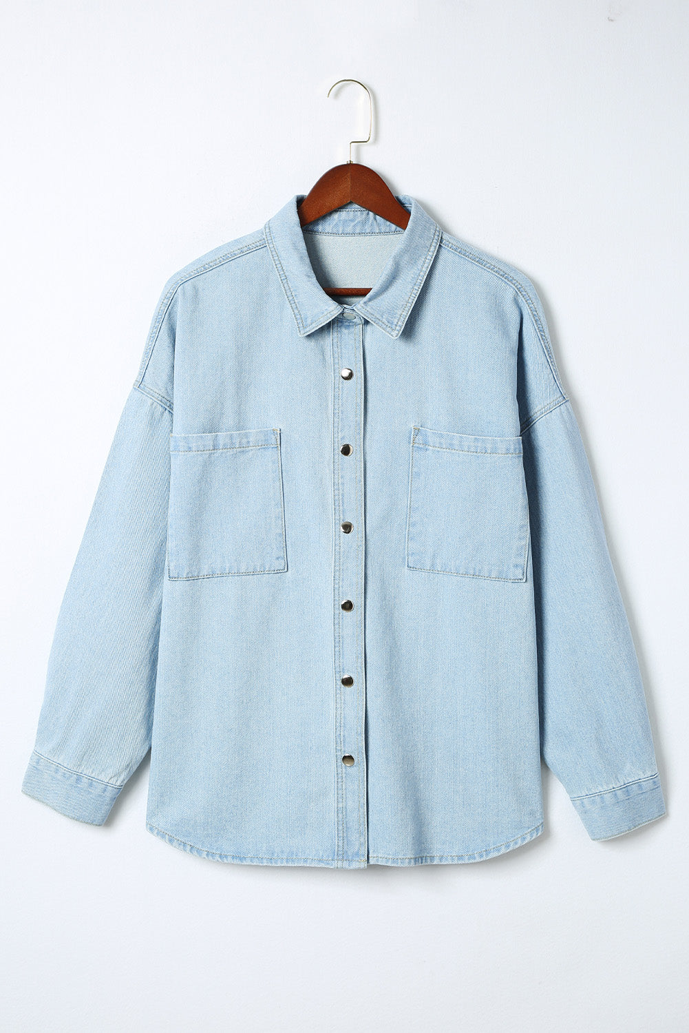 Plus Size Snap Down Pocketed Denim Jacket - EkaVibe