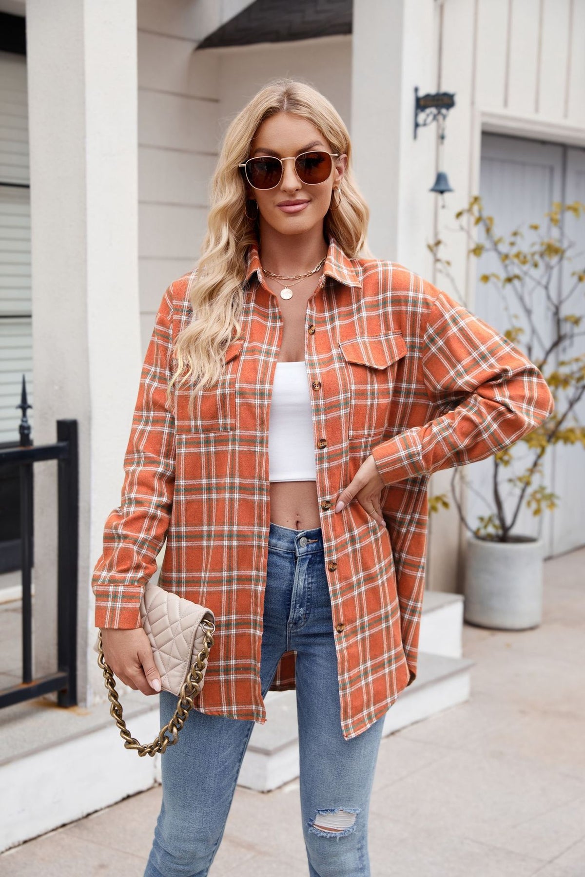 Mandy Plaid Button Up Long Sleeve Shirt - EkaVibe