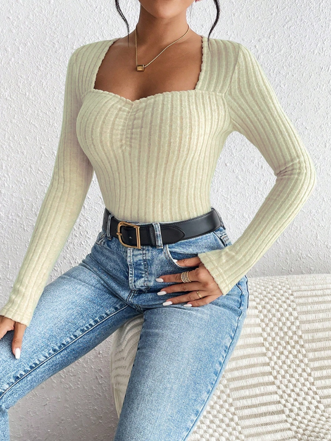 Honey Ribbed Long Sleeve T-Shirt - EkaVibe