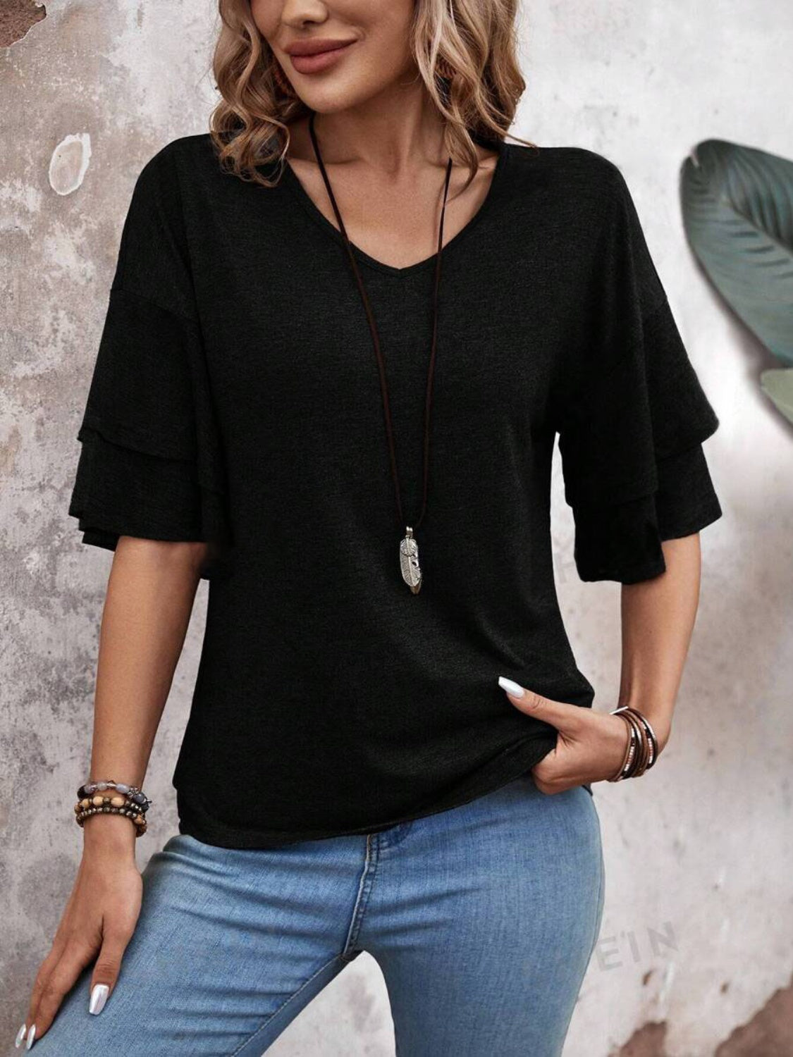 V-Neck Half Sleeve Blouse - EkaVibe