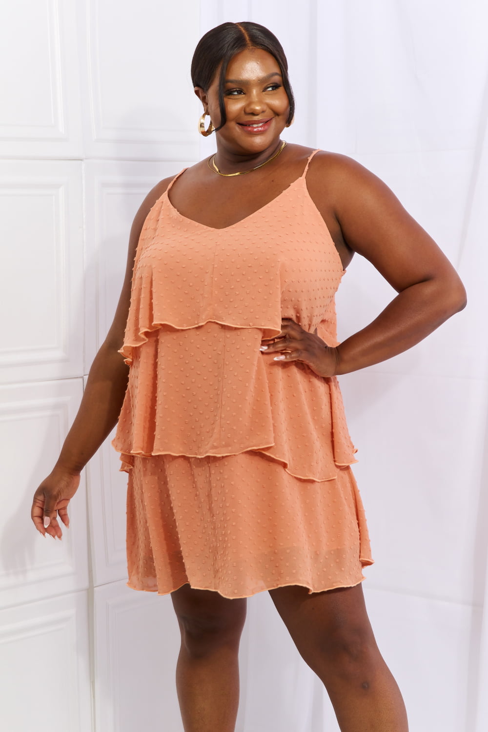 Culture Code By The River Full Size Cascade Ruffle Style Cami Dress in Sherbet - EkaVibe