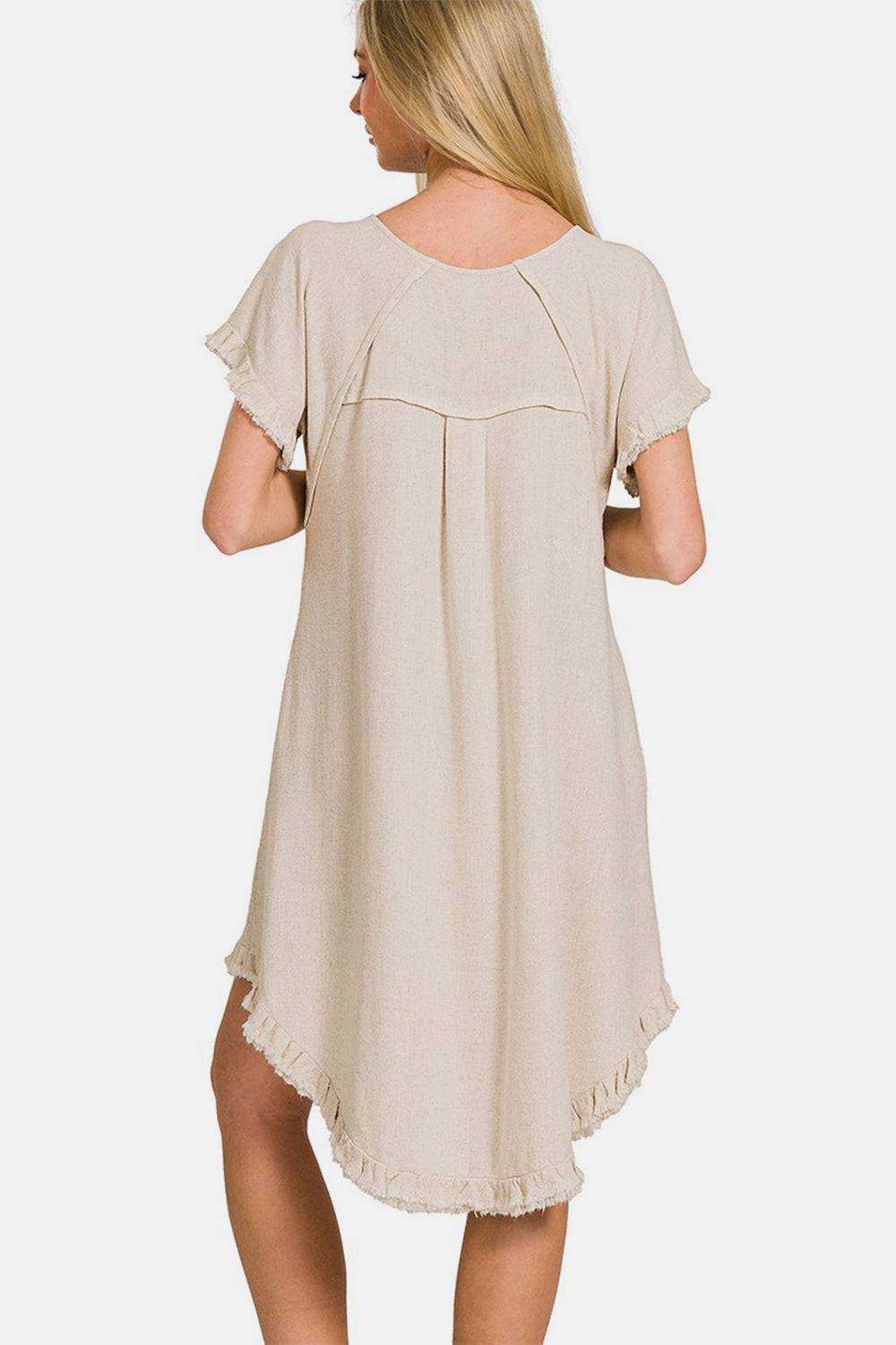 Zenana Fringe Edge High Low Flowy Dress with Pockets - EkaVibe