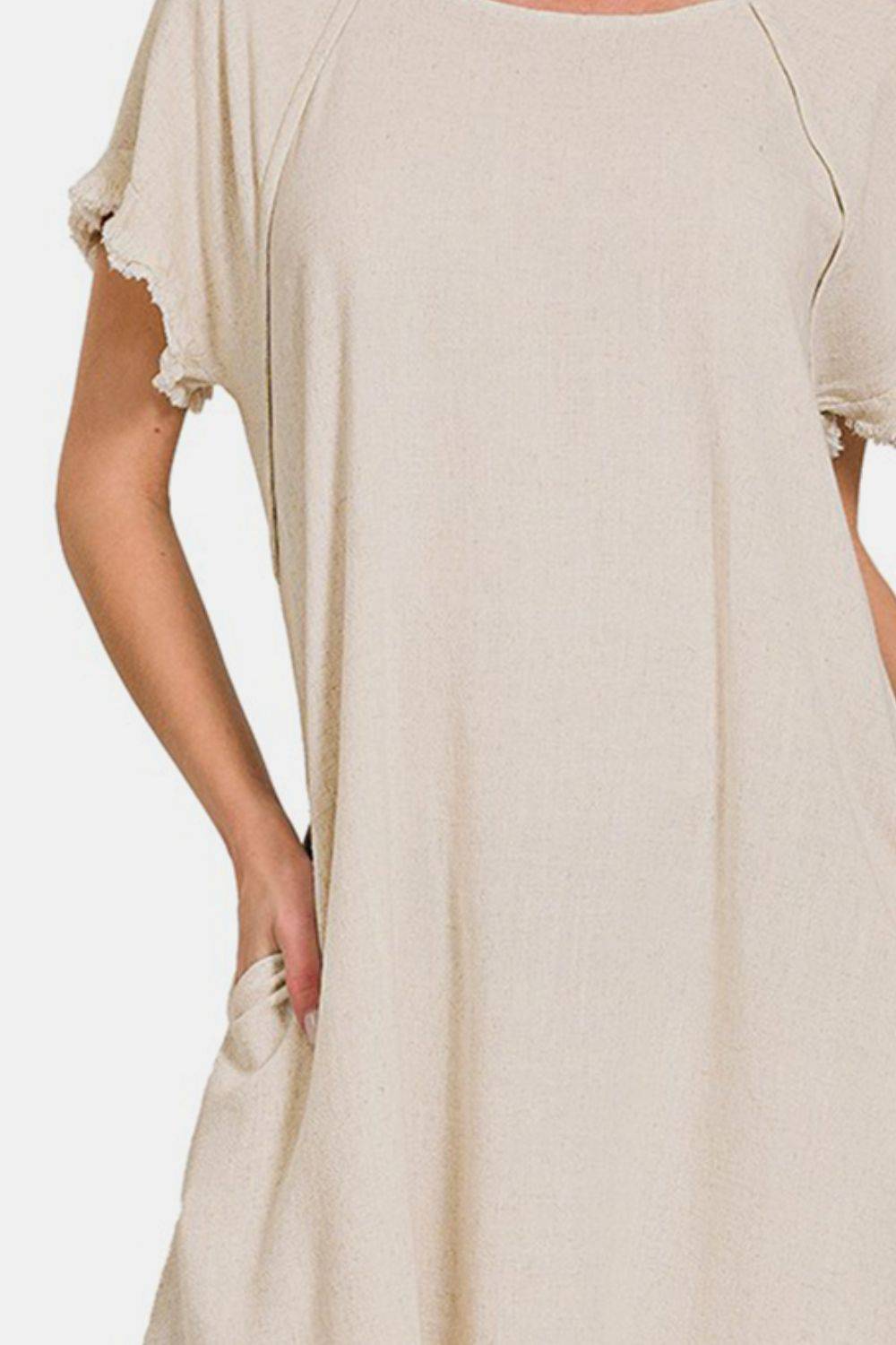 Zenana Fringe Edge High Low Flowy Dress with Pockets - EkaVibe