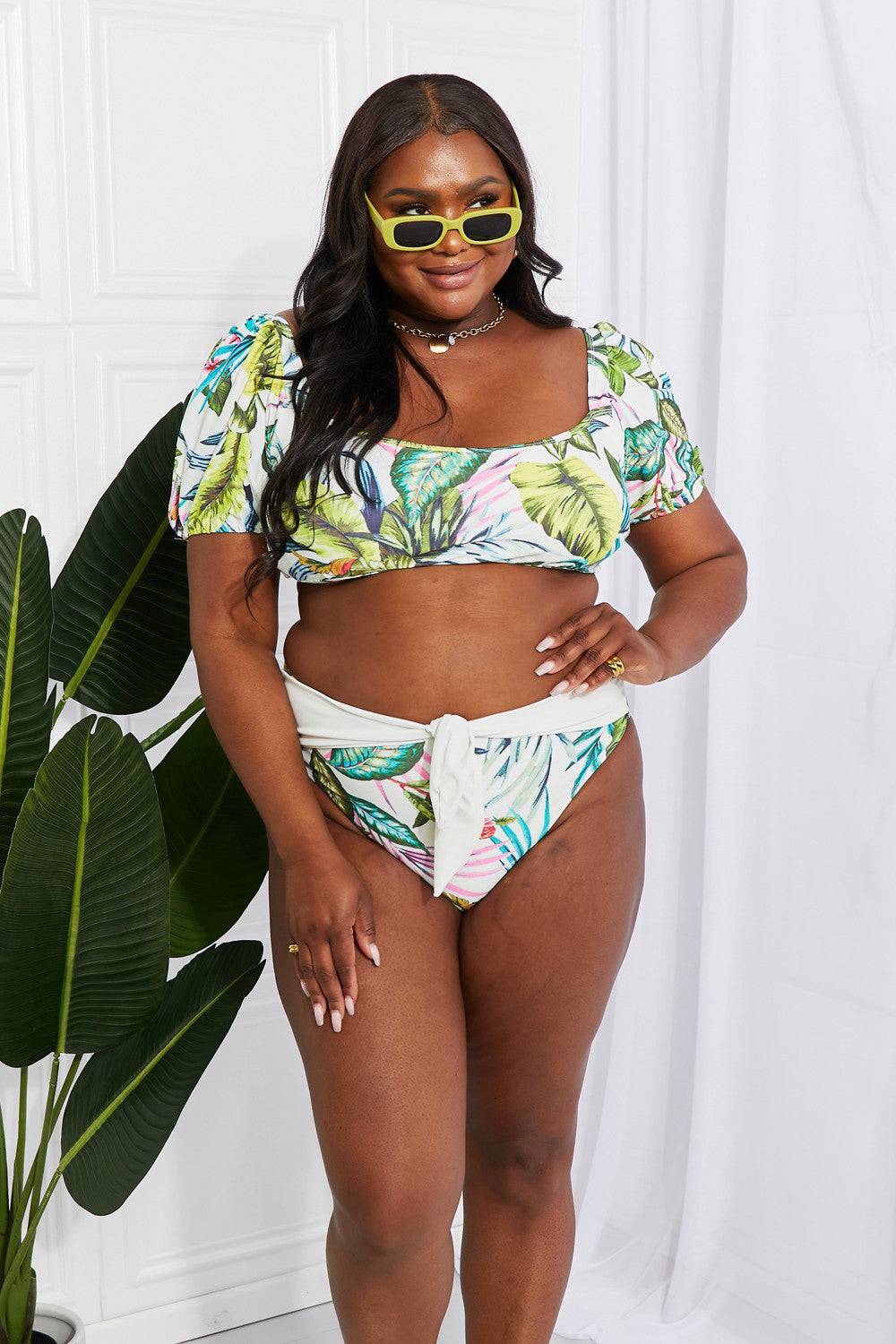 Marina West Swim Vacay Ready Puff Sleeve Bikini in Floral - EkaVibe