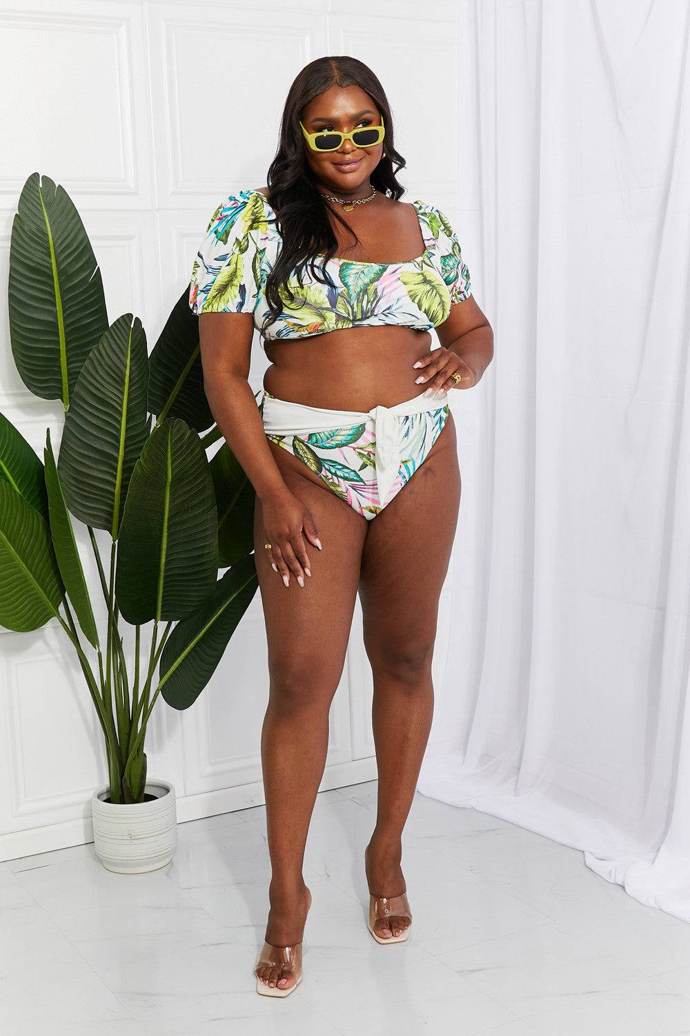 Marina West Swim Vacay Ready Puff Sleeve Bikini in Floral - EkaVibe