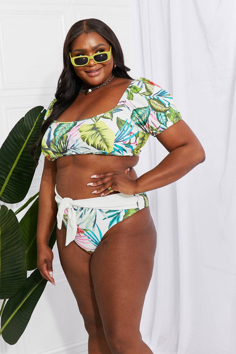 Marina West Swim Vacay Ready Puff Sleeve Bikini in Floral - EkaVibe