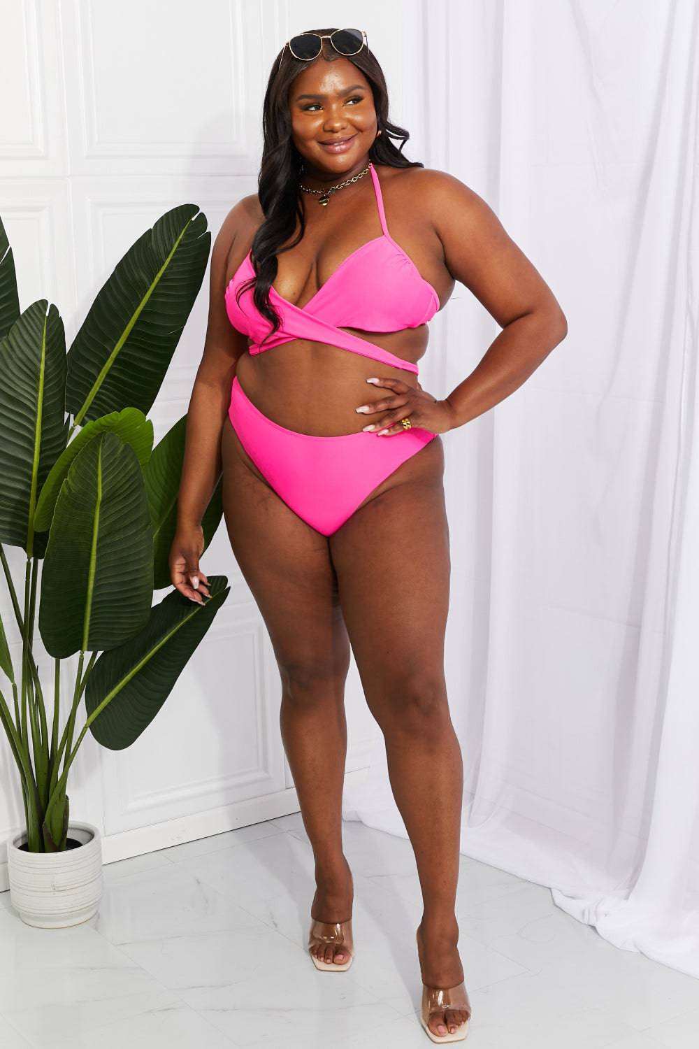 Marina West Swim Summer Splash Halter Bikini Set in Pink - EkaVibe