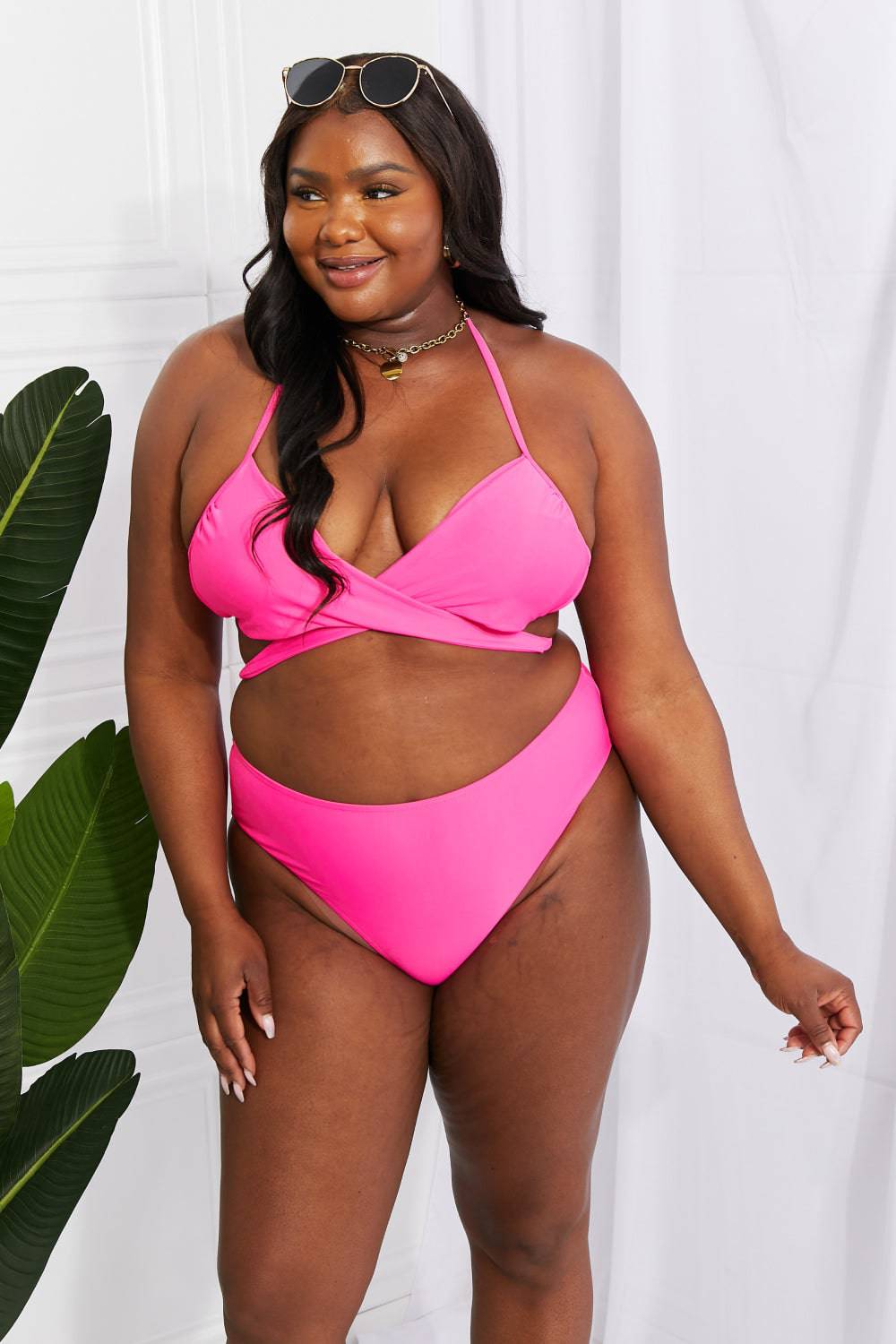 Marina West Swim Summer Splash Halter Bikini Set in Pink - EkaVibe