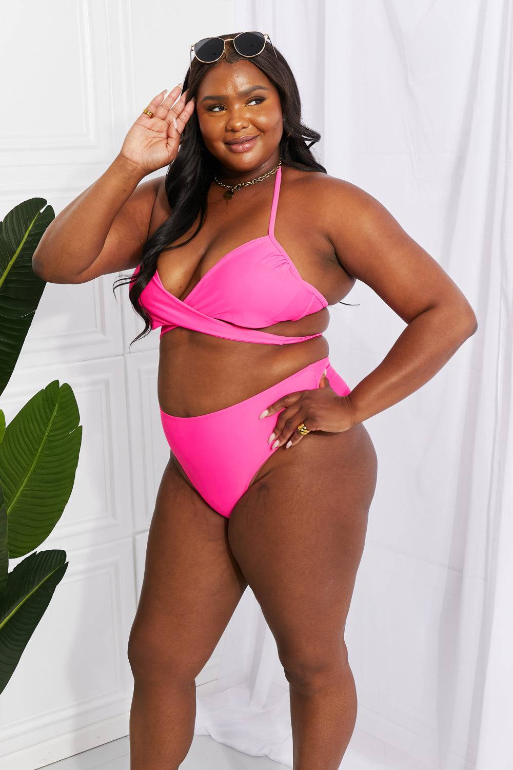 Marina West Swim Summer Splash Halter Bikini Set in Pink - EkaVibe