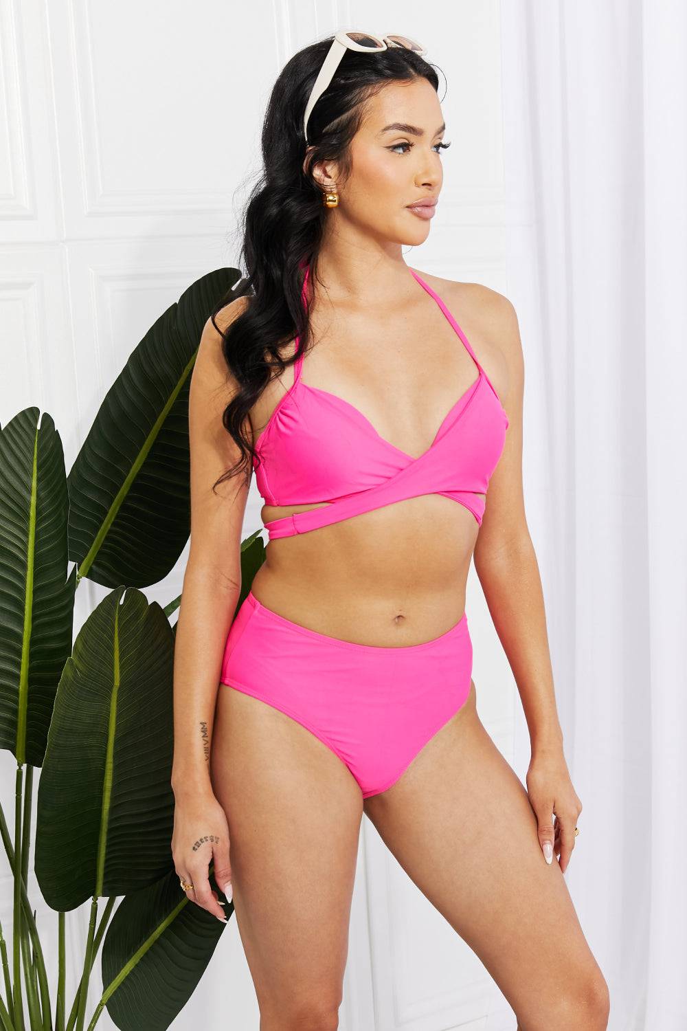 Marina West Swim Summer Splash Halter Bikini Set in Pink - EkaVibe