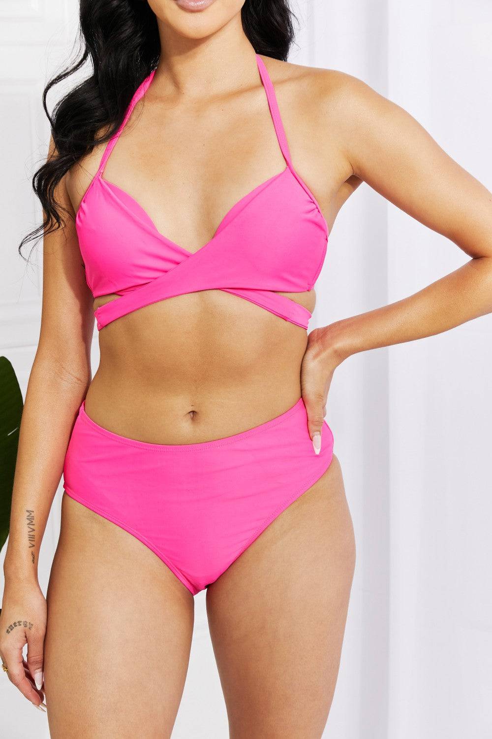 Marina West Swim Summer Splash Halter Bikini Set in Pink - EkaVibe