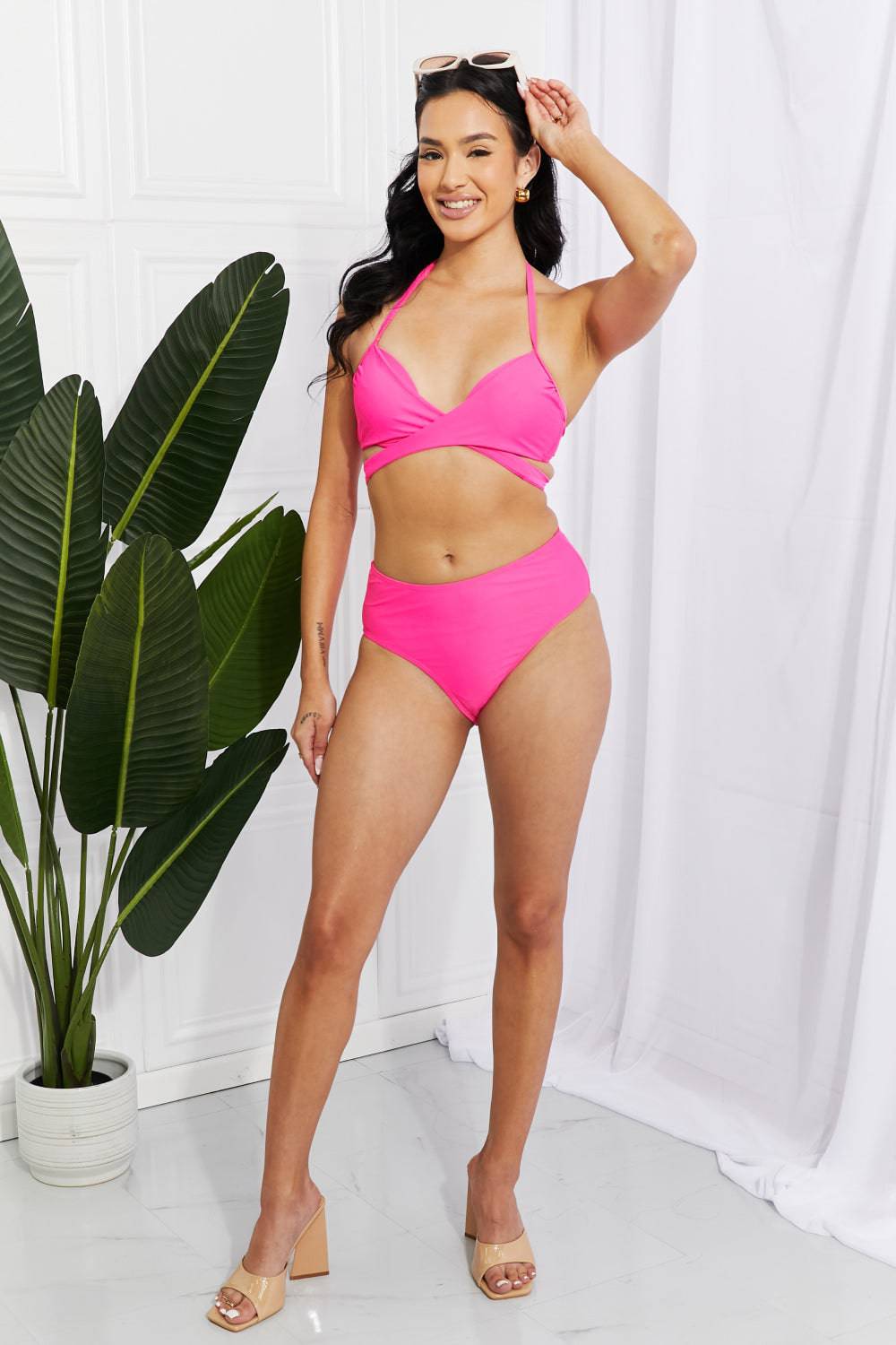 Marina West Swim Summer Splash Halter Bikini Set in Pink - EkaVibe