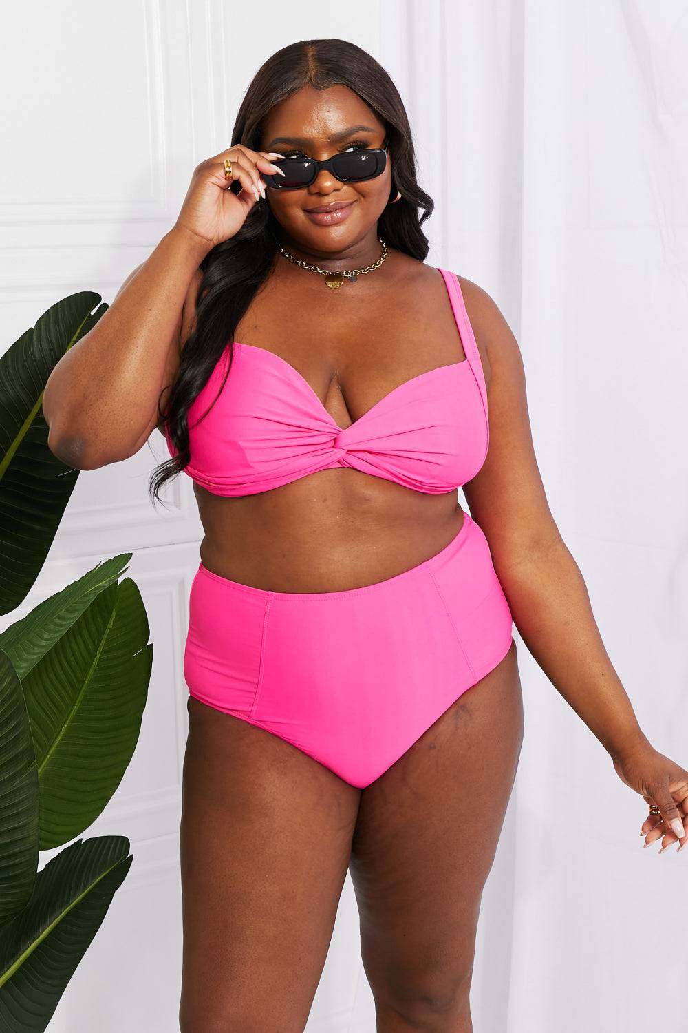 Marina West Swim Take A Dip Twist High-Rise Bikini in Pink - EkaVibe