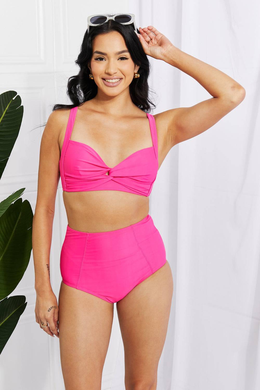 Marina West Swim Take A Dip Twist High-Rise Bikini in Pink - EkaVibe