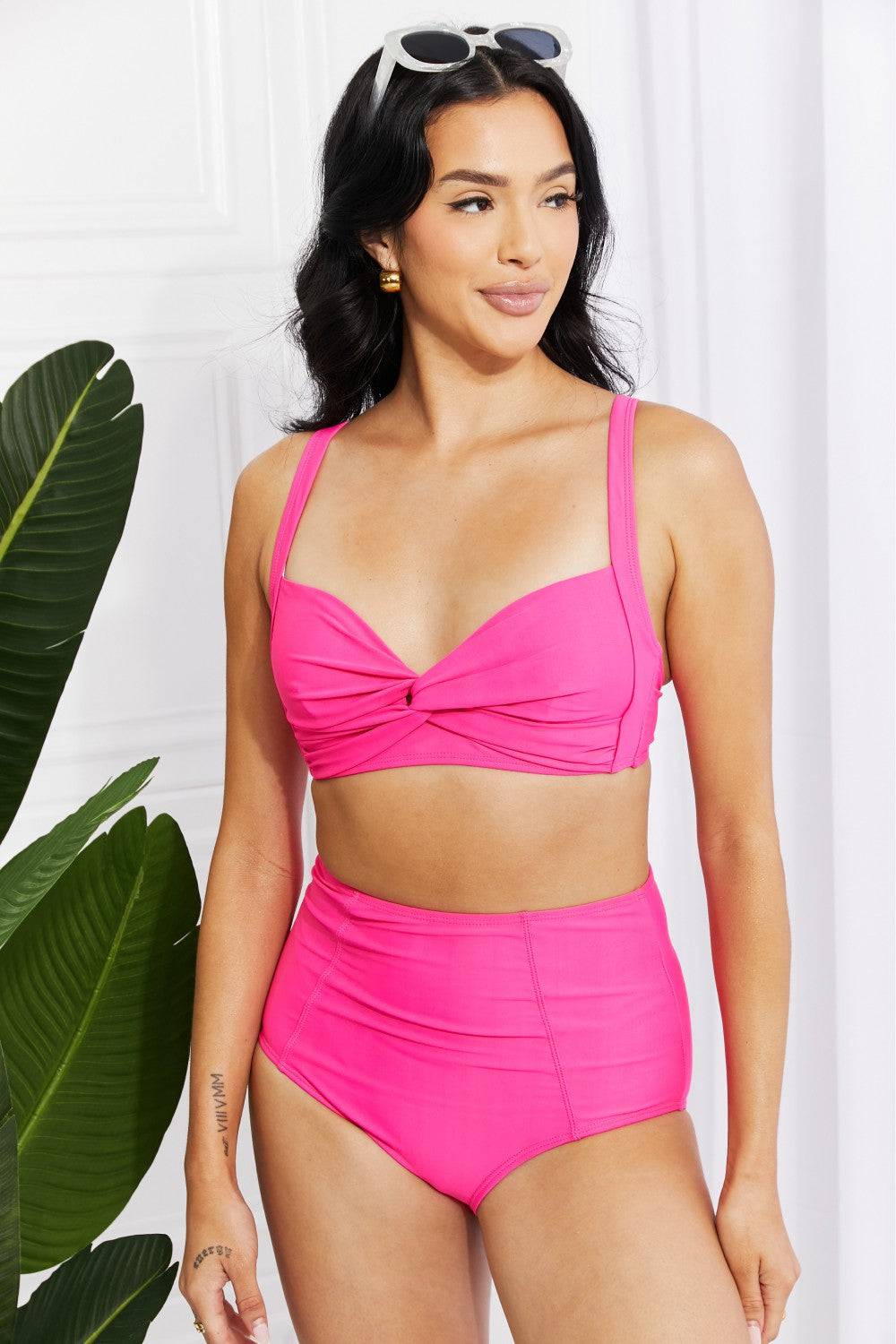 Marina West Swim Take A Dip Twist High-Rise Bikini in Pink - EkaVibe