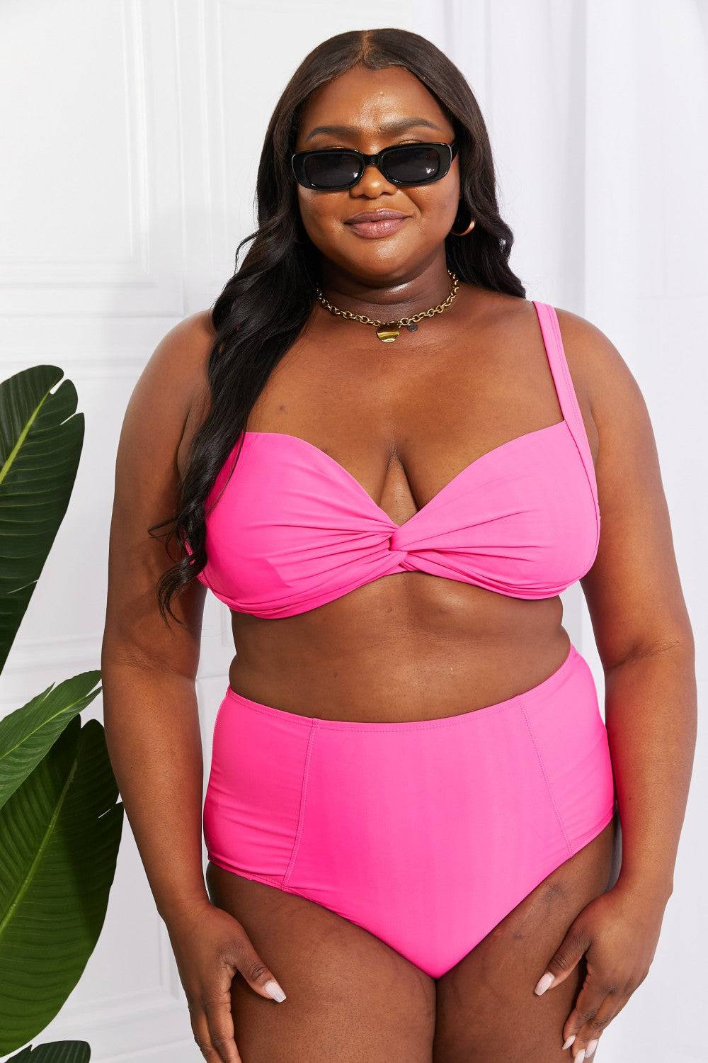 Marina West Swim Take A Dip Twist High-Rise Bikini in Pink - EkaVibe