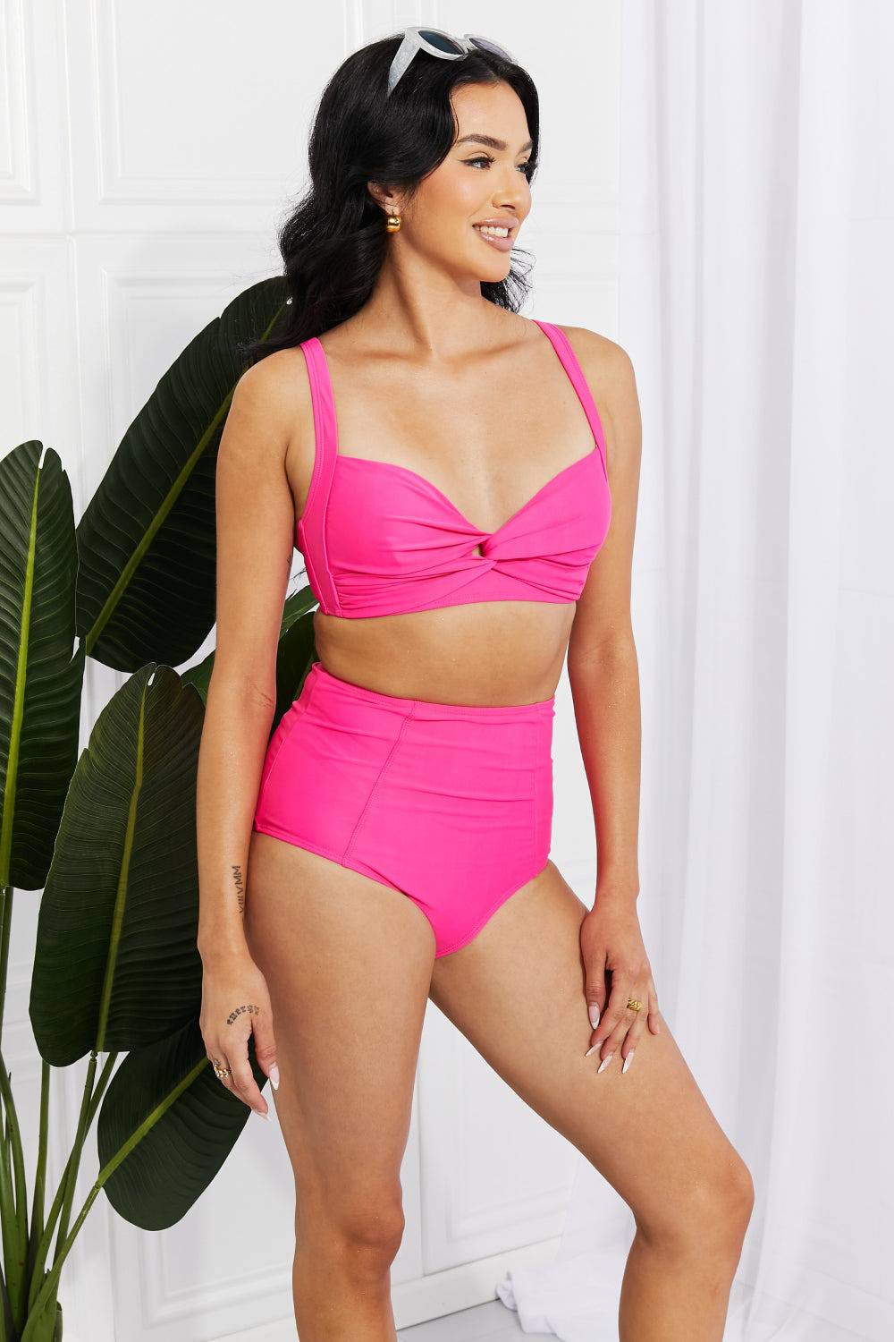 Marina West Swim Take A Dip Twist High-Rise Bikini in Pink - EkaVibe