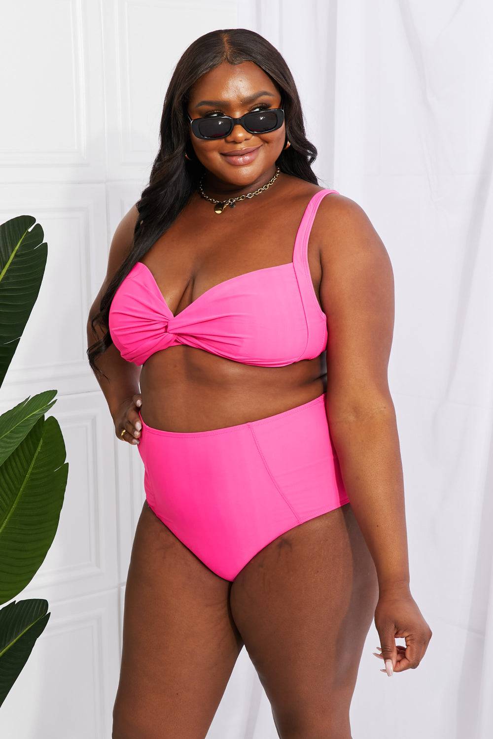 Marina West Swim Take A Dip Twist High-Rise Bikini in Pink - EkaVibe