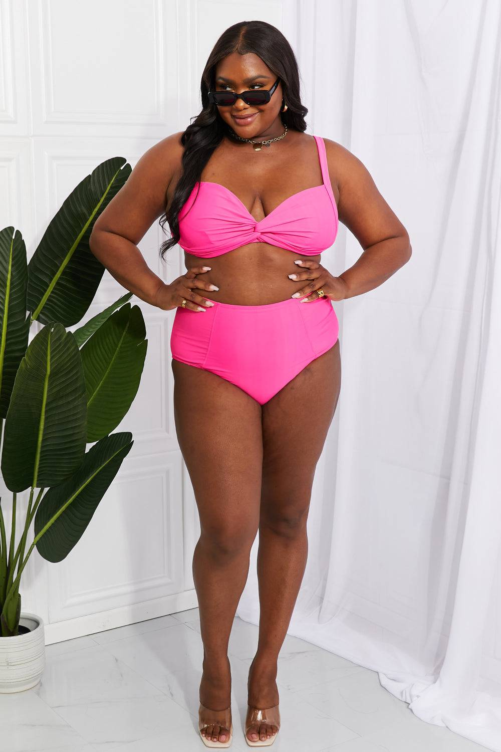 Marina West Swim Take A Dip Twist High-Rise Bikini in Pink - EkaVibe