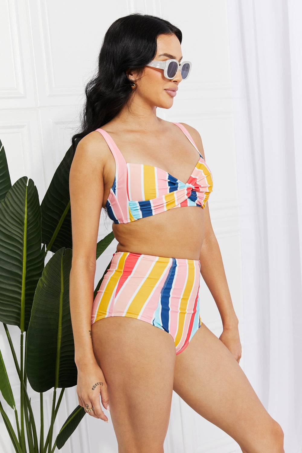 Marina West Swim Take A Dip Twist High-Rise Bikini in Stripe - EkaVibe